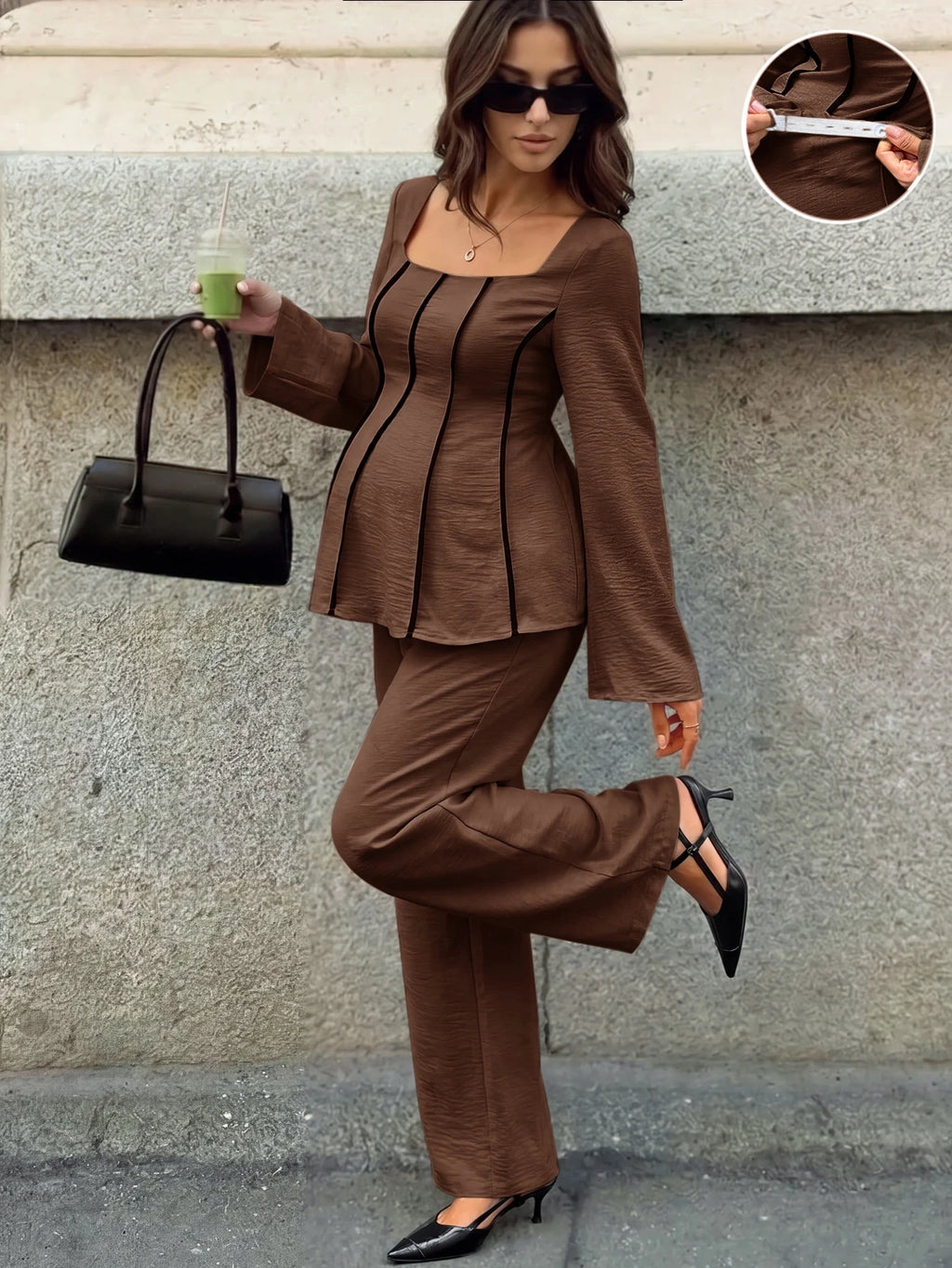 MaterniWear Square-Neck Blouse And Adjustable-Waist Set