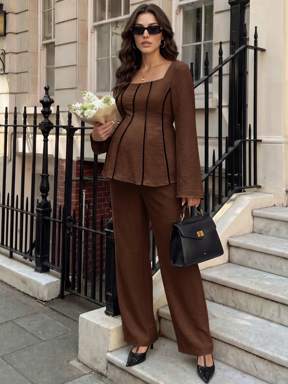 MaterniWear Square-Neck Blouse And Adjustable-Waist Set