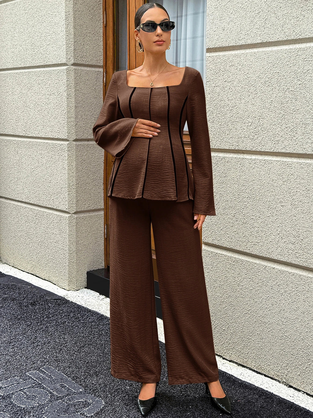 MaterniWear Square-Neck Blouse And Adjustable-Waist Set