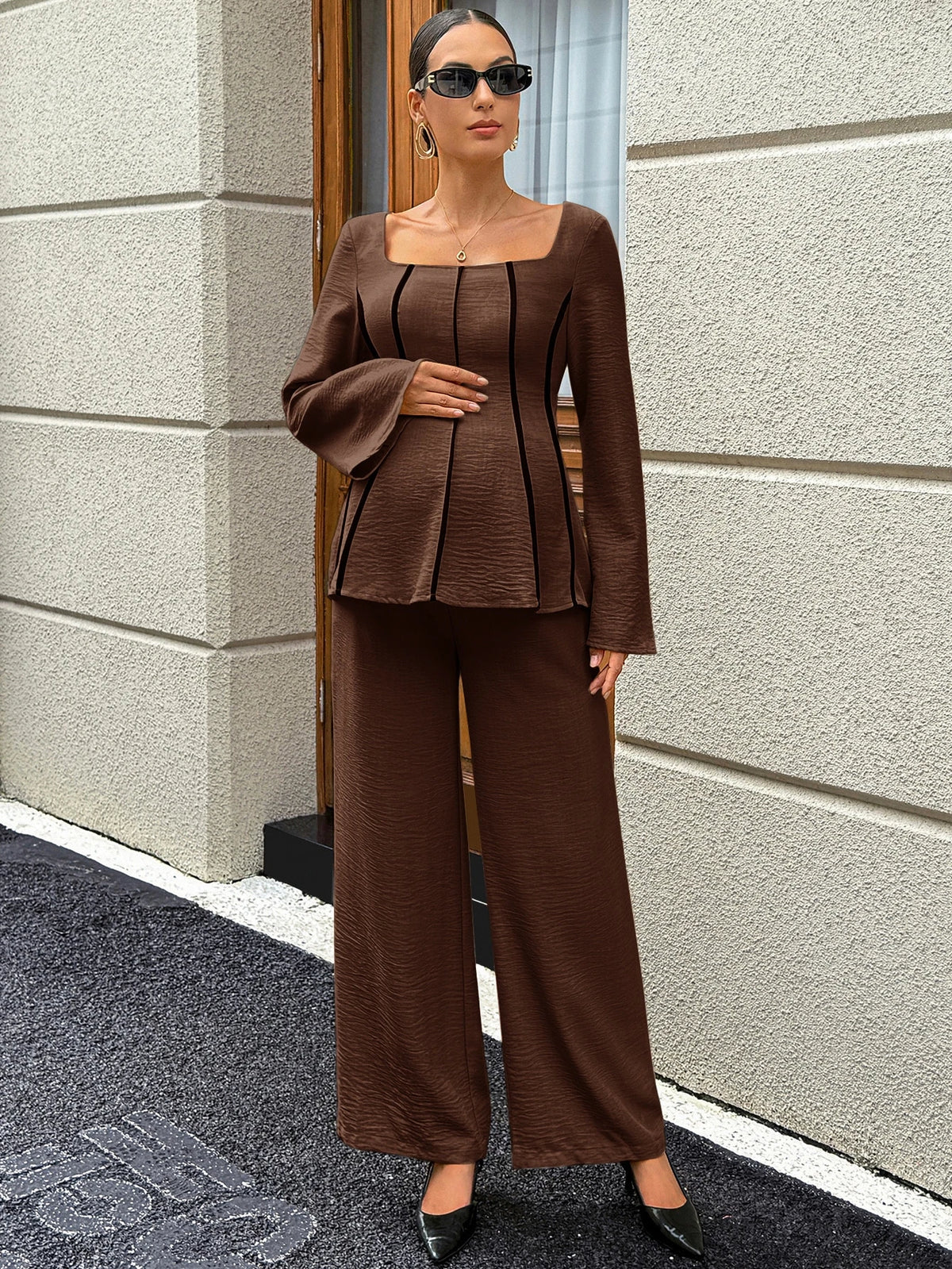MaterniWear Square-Neck Blouse And Adjustable-Waist Set