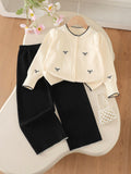 Ensemble 2 pièces composé d'un gilet en tricot à broderie nœud et d'un pantalon large pour fille