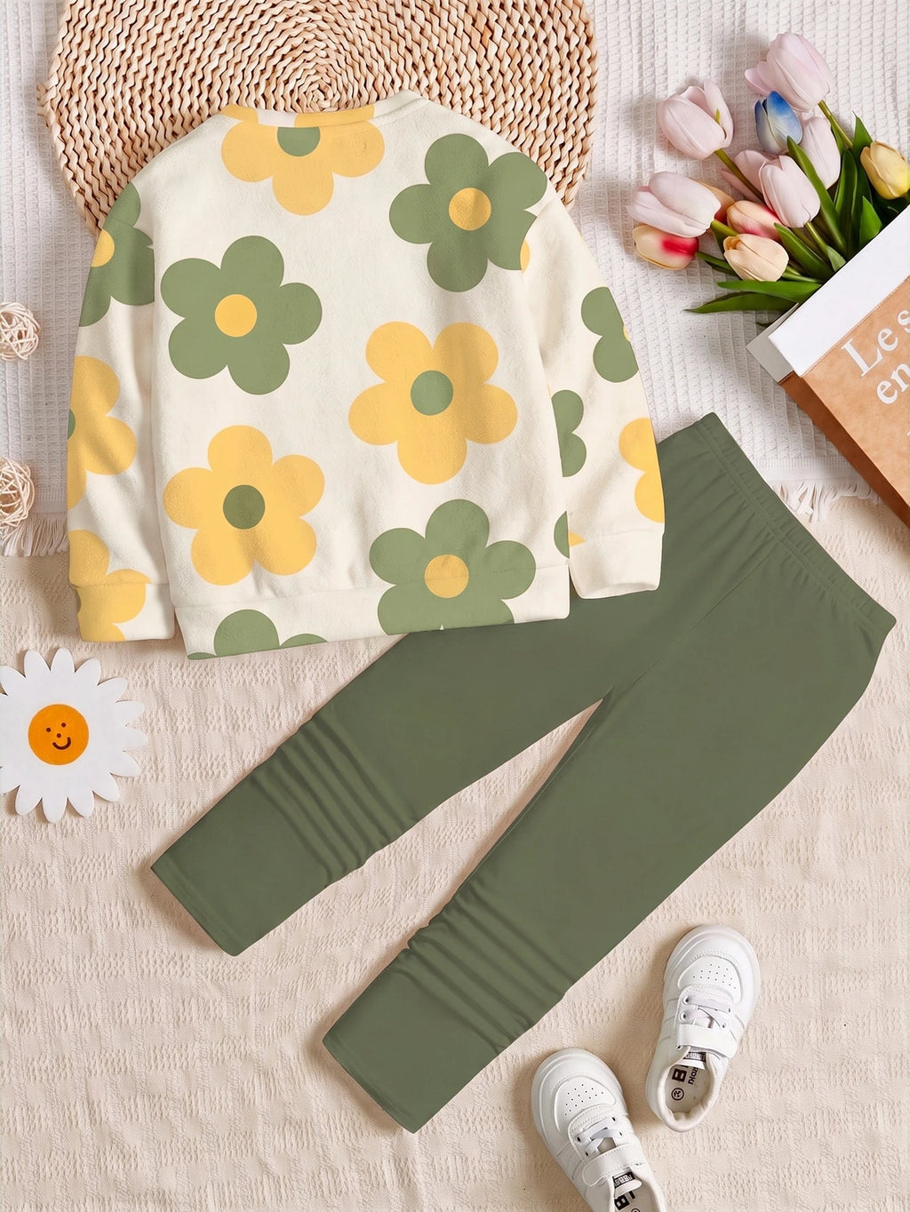 Young Girl Crew Neck Long Sleeve Sweatshirt Leggings 2 Piece Set