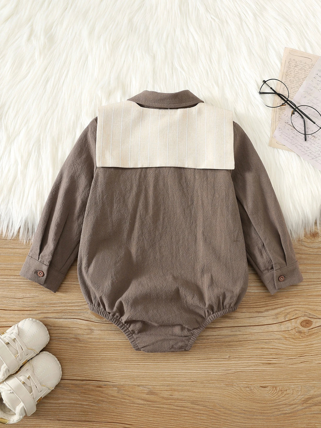 SHEIN Baby Boy Brown Preppy Bodysuit Shawl Set