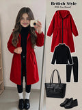 Young Girl Letter Tape Pocket Hooded Mid Length Parka