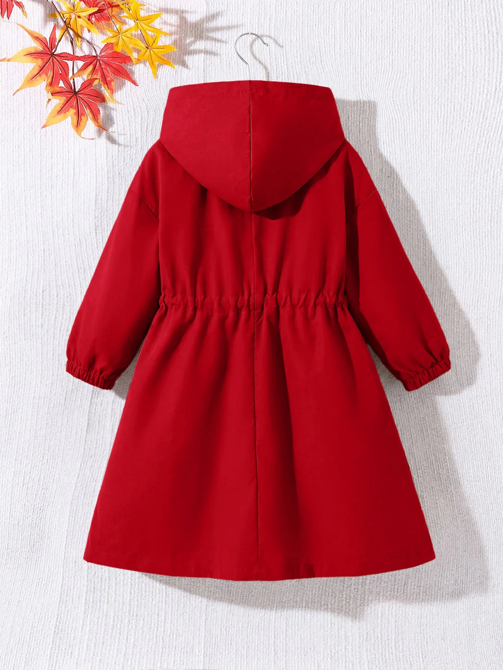 Young Girl Letter Tape Pocket Hooded Mid Length Parka