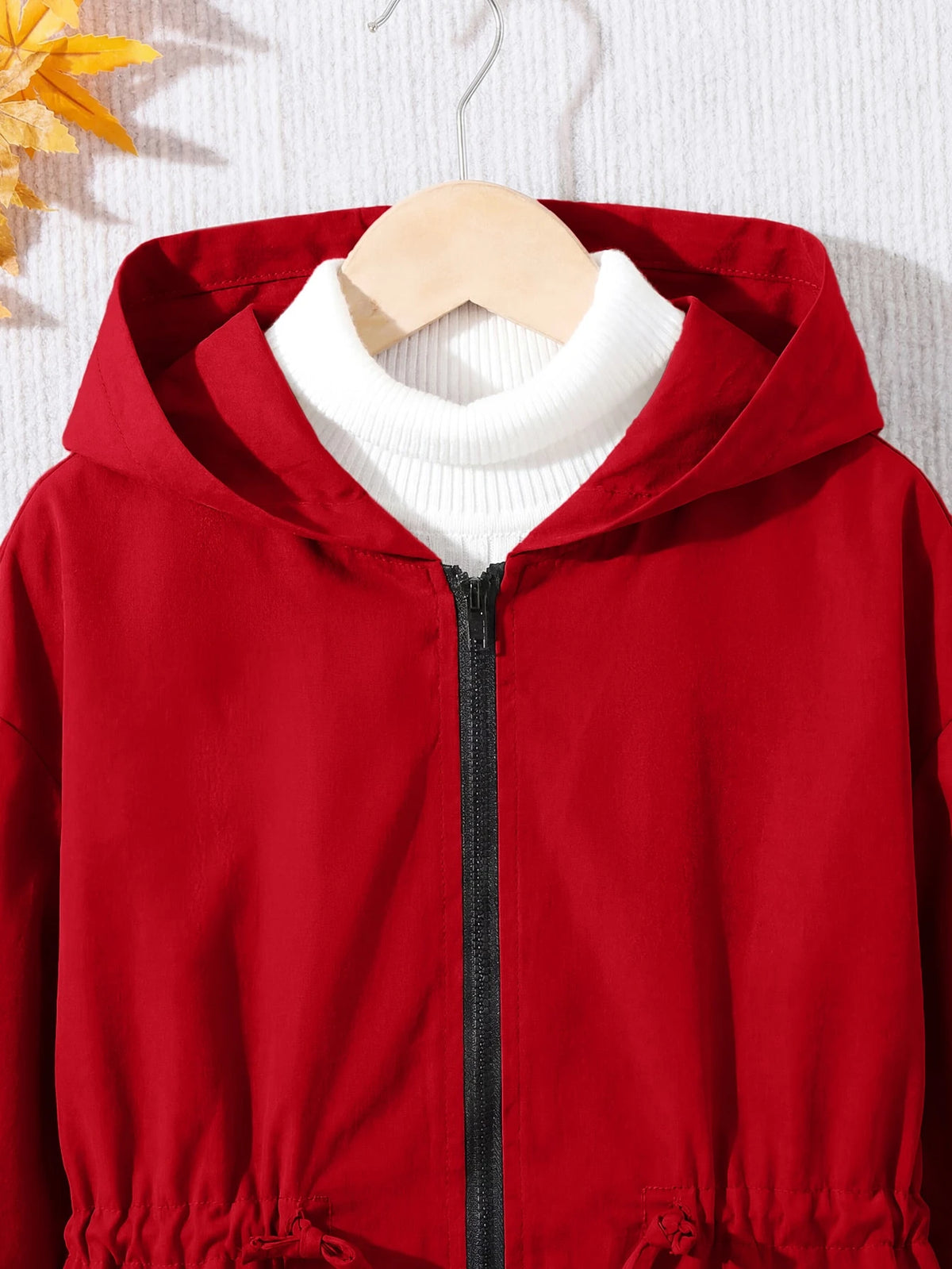 Young Girl Letter Tape Pocket Hooded Mid Length Parka