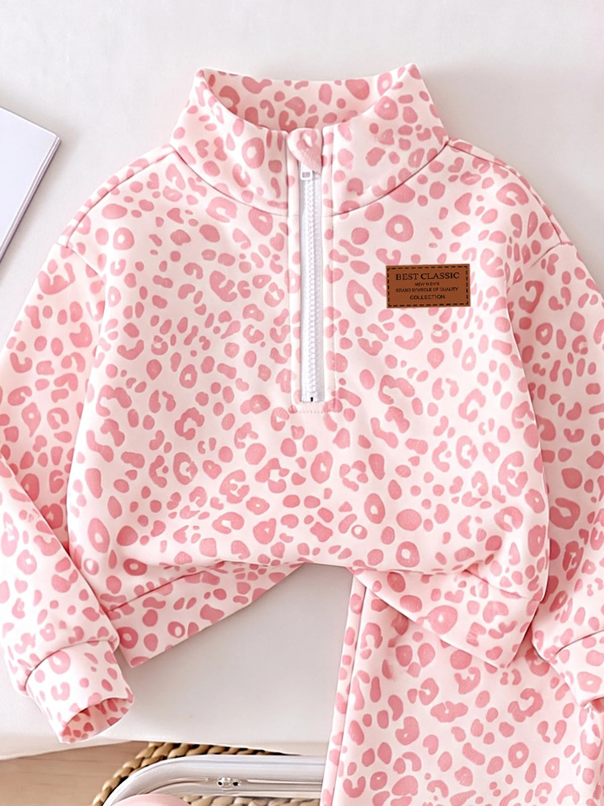 Infant Girl Pink Leopard Fleece Pants Set - Multicolor