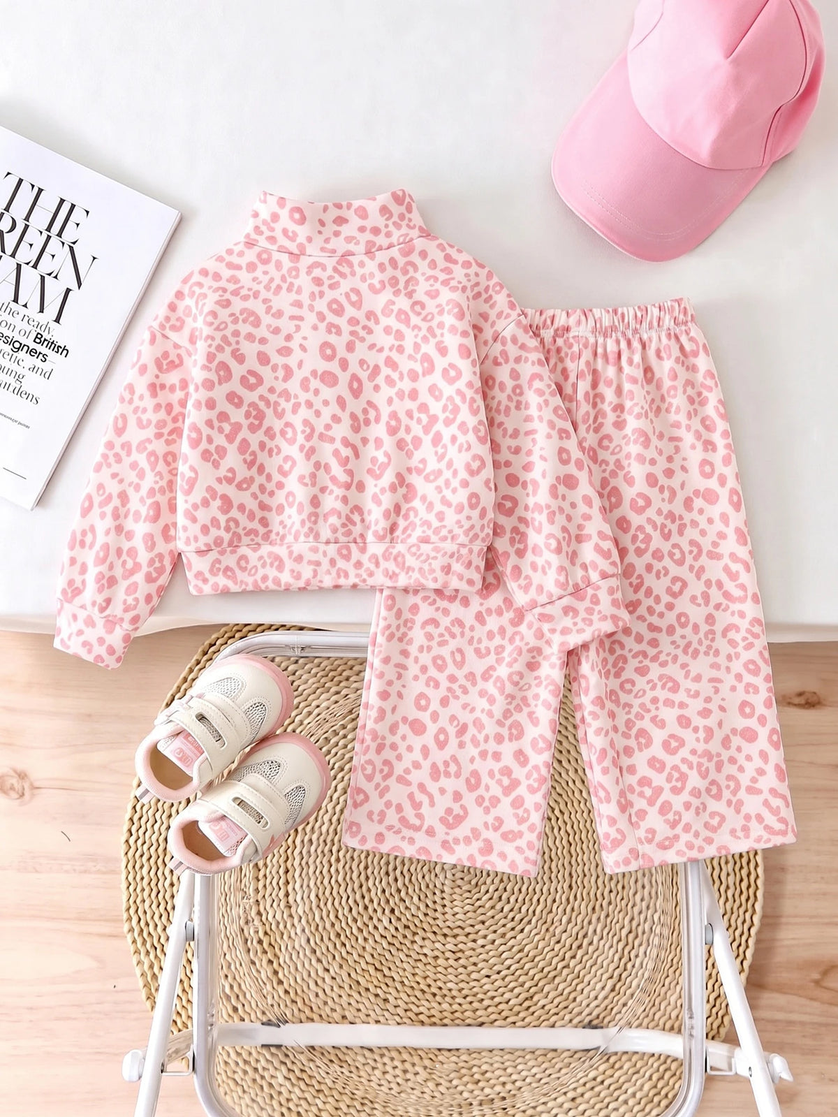 Infant Girl Pink Leopard Fleece Pants Set - Multicolor