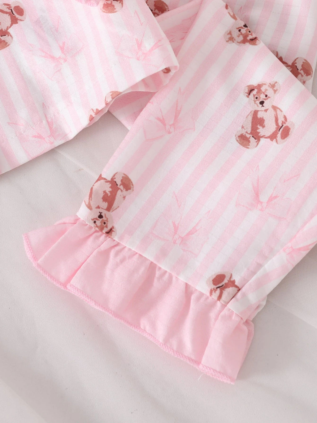 Baby Girl Teddy Print Long Sleeve Pants 2 Piece Set