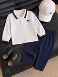 Baby Boy White Shirt Polo Blue Pants Set