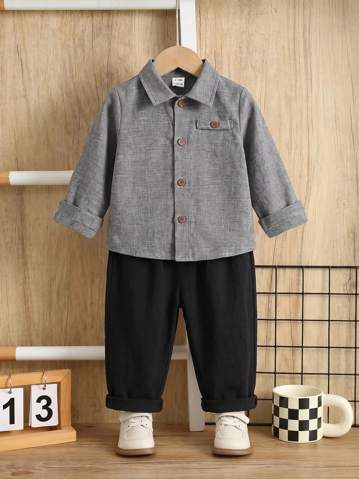 Bambinoo x Playful Pals Baby Casual Preppy Shirt & Pants 2-Piece Set