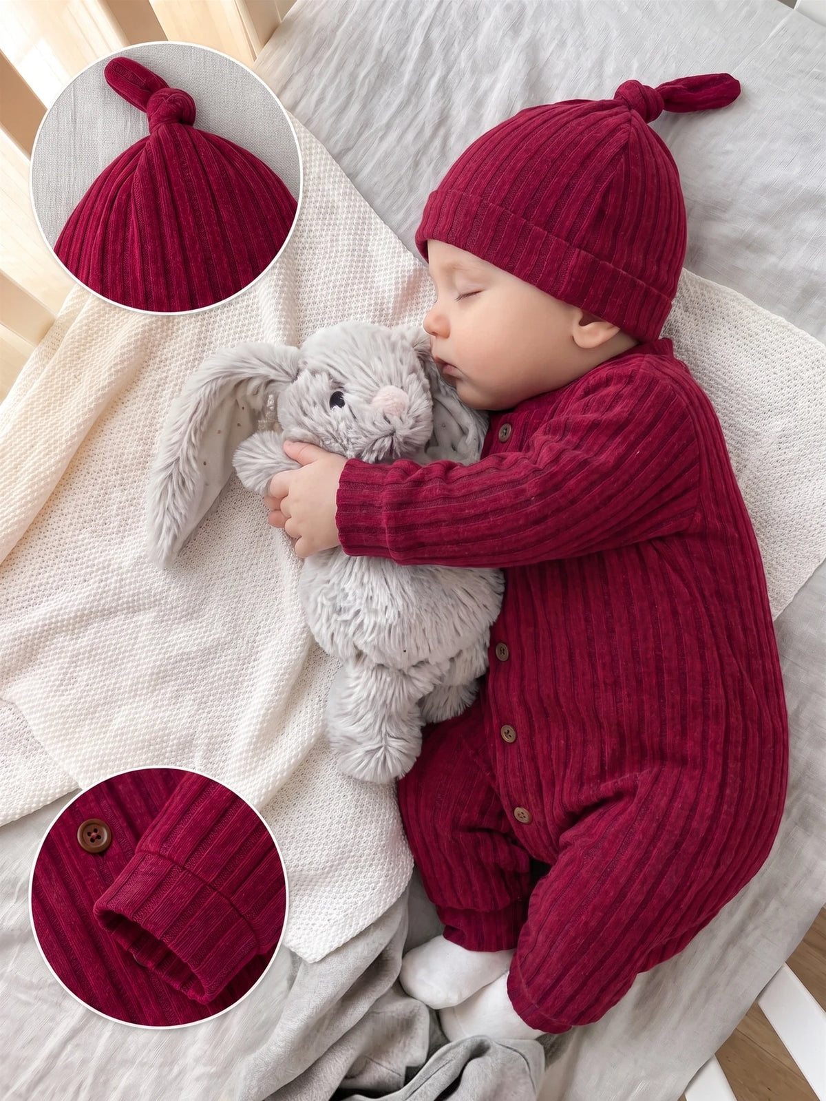 Baby Boy Burgundy Patch Letter Casual Jumpsuit Burgundy