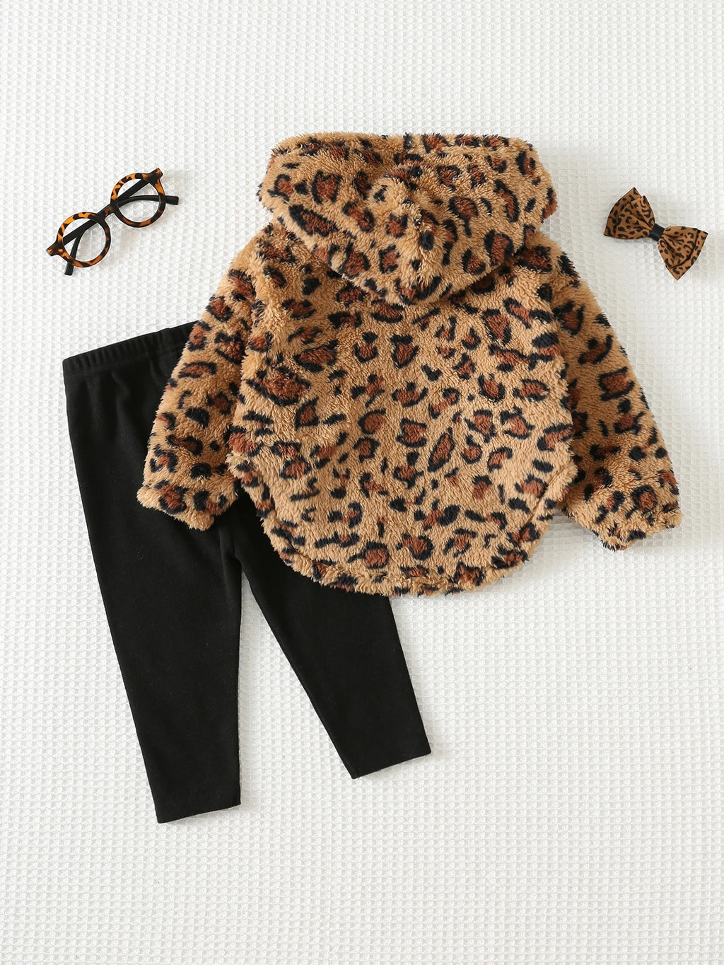 Ensemble 2 pièces legging et sweat à capuche en peluche à motif pour bébé fille