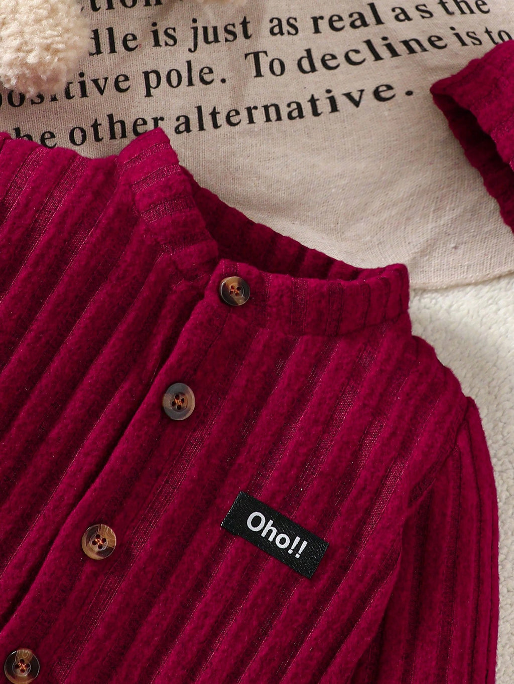 Baby Boy Burgundy Patch Letter Casual Jumpsuit Burgundy