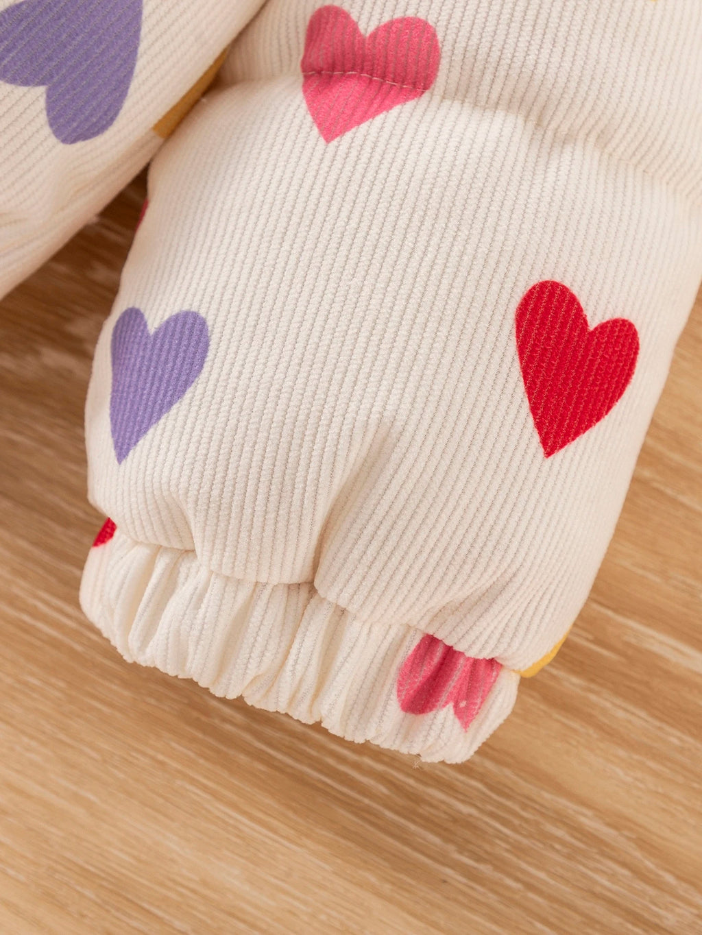 Young Girl Heart Print Corduroy Thickened Padded Coat