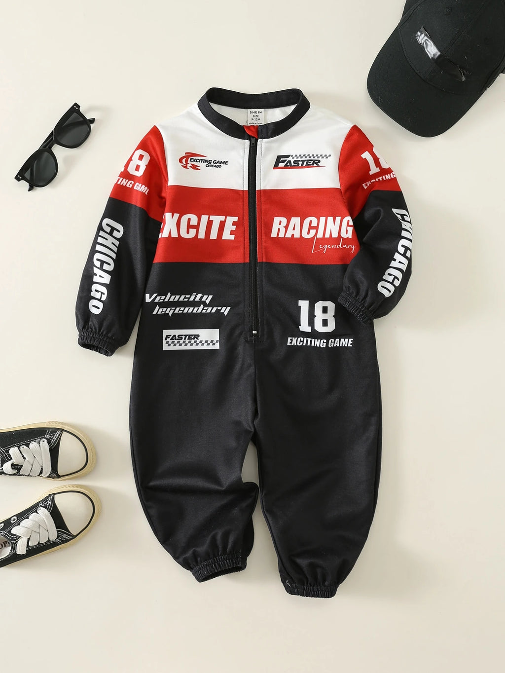 Baby Boy Multicolor Racing Style Jumpsuit