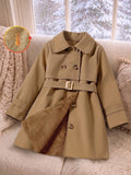 Young Girl Double Breasted Belted Midi Trench Coat