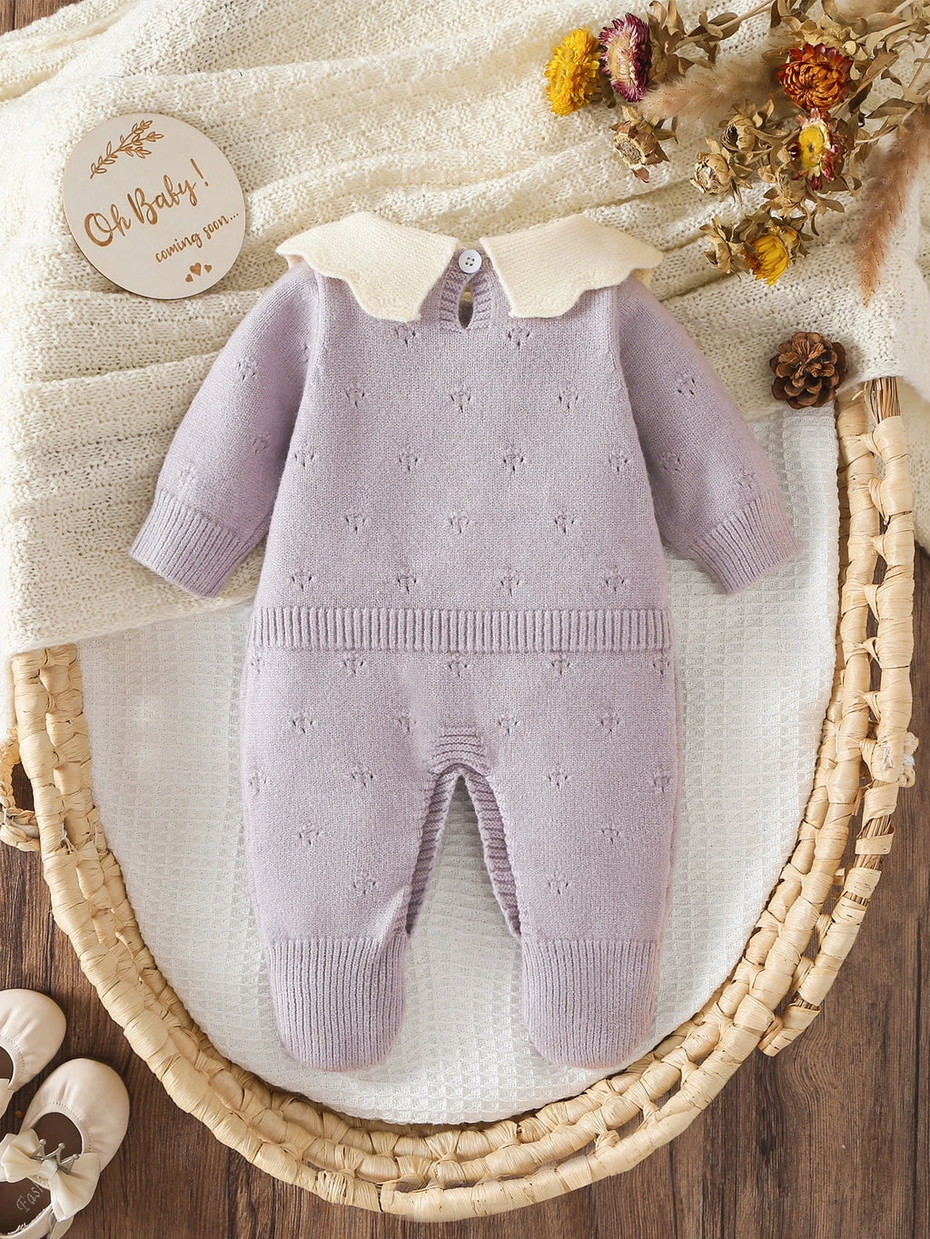 Newborn Baby Soft Perforated Sweater Cartoon Onesie Jumpsuit