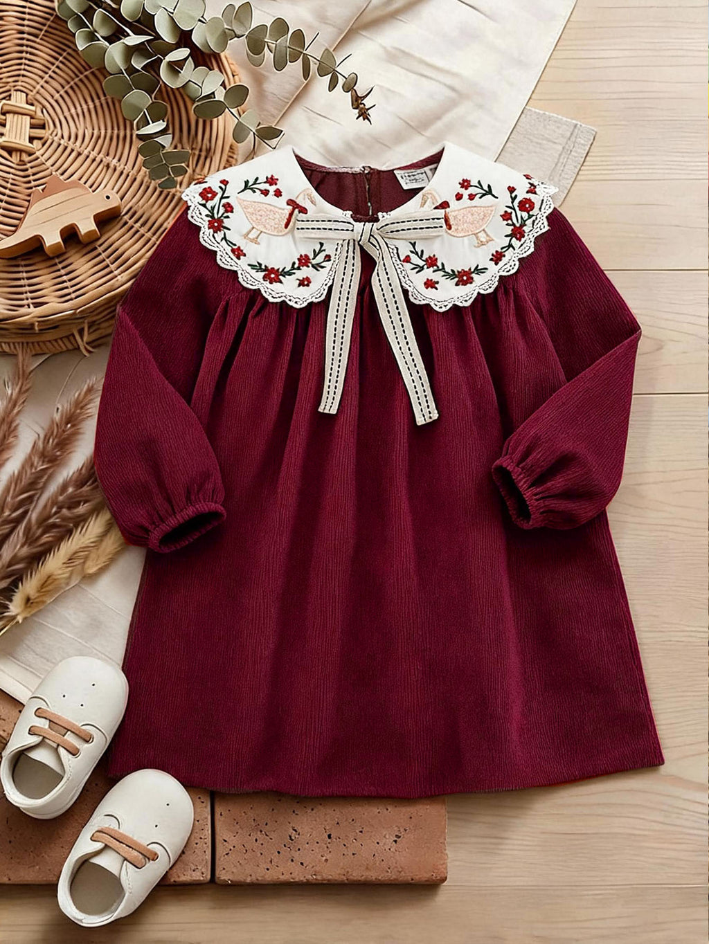 LMoss Kids Baby Girl Colorblock Embroidered Collar Dress