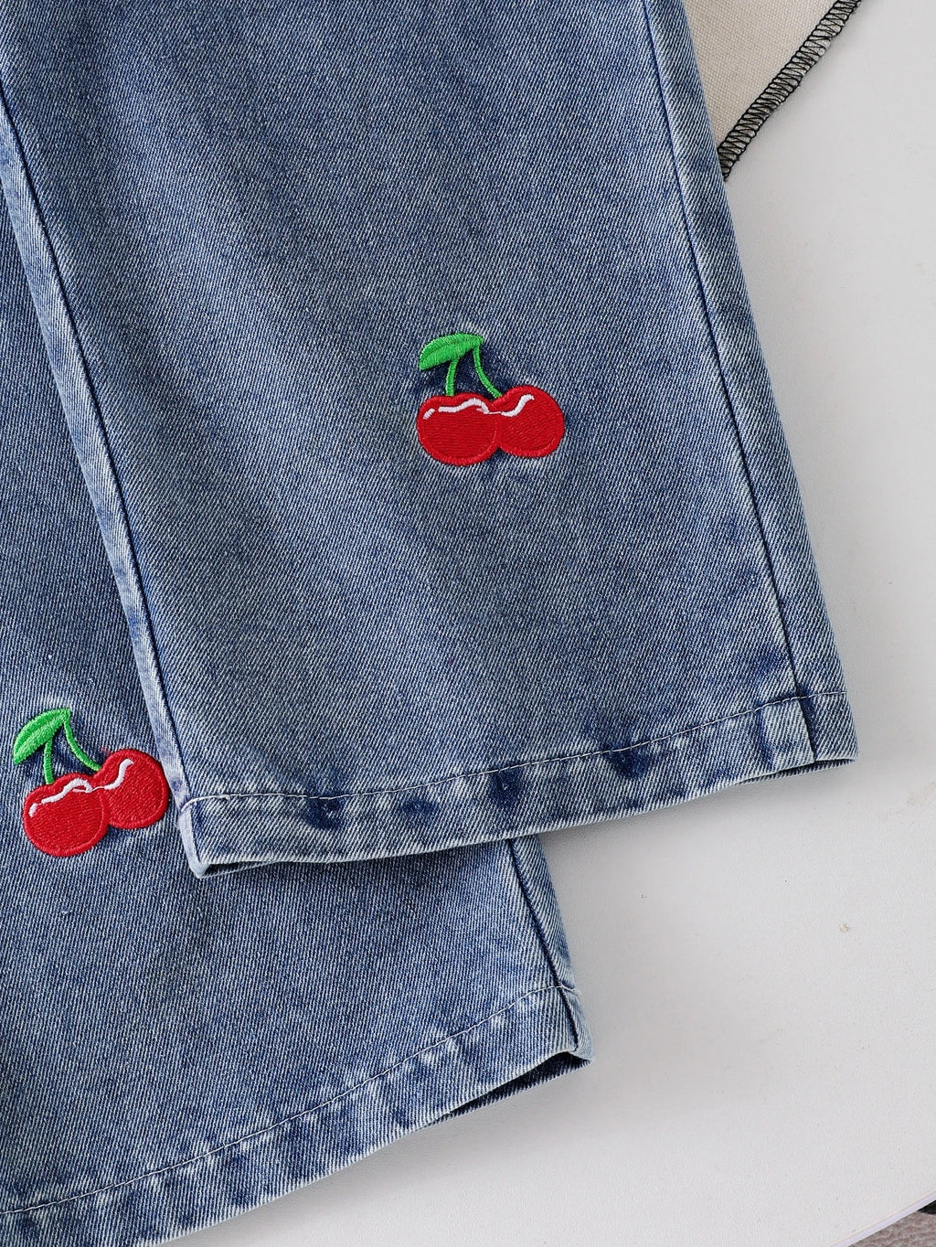 Baby Girl Bow Heart Embroidered Denim Straight Leg Overalls