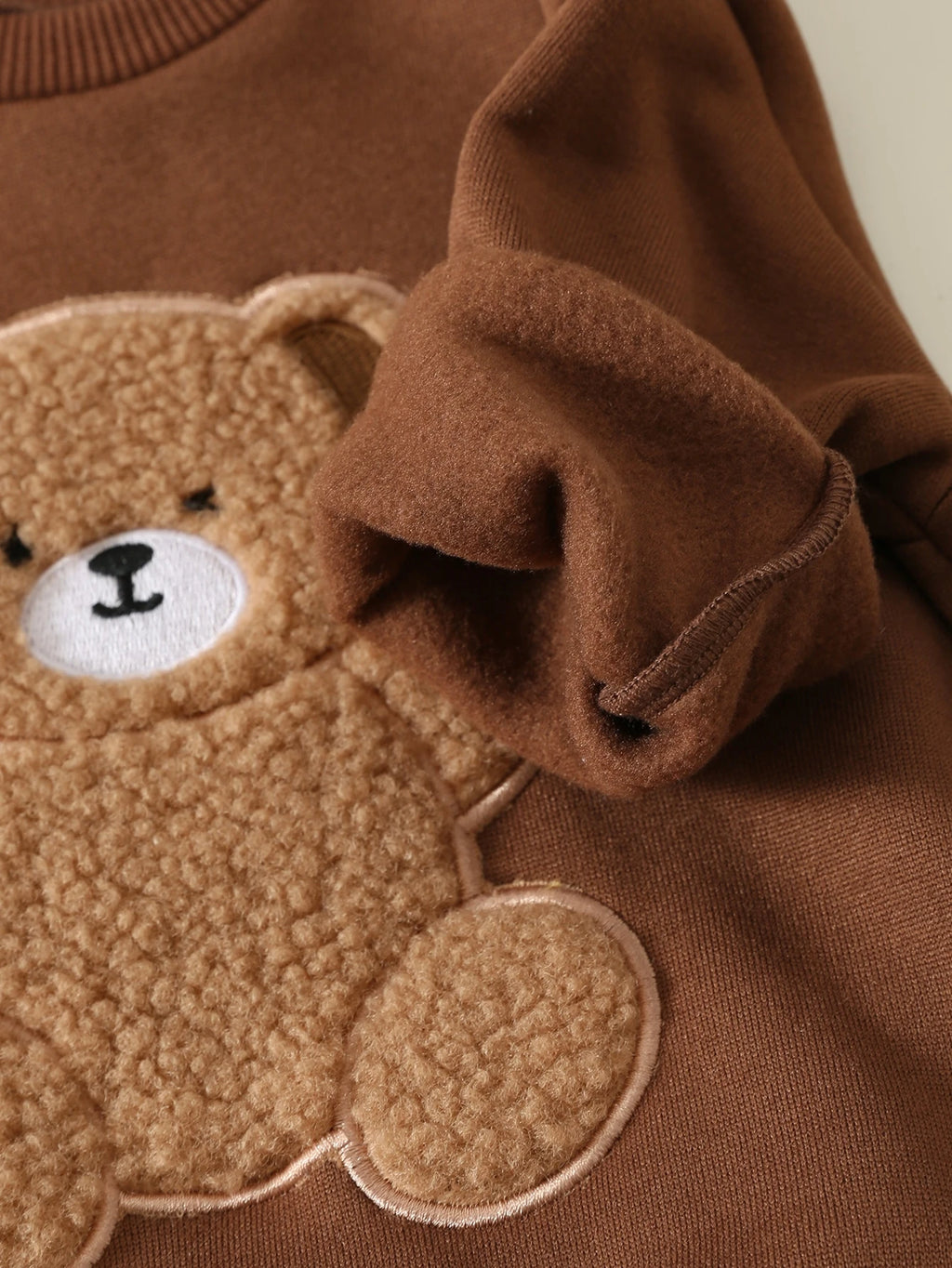 Baby Boy Brown Bear Patchwork Sweatshirt Set Christmas Brown