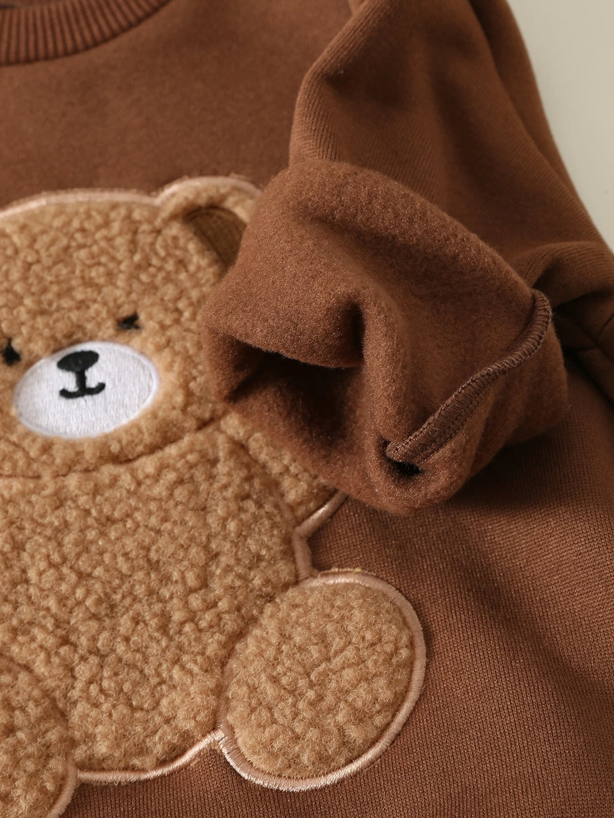 Baby Boy Brown Bear Patchwork Sweatshirt Set Christmas Brown