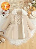 Baby Girl White Bow Faux Fur Collar Trench Coat White Apricot