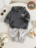 Baby Grey Camouflage Fleece Hooded Tracksuit Set