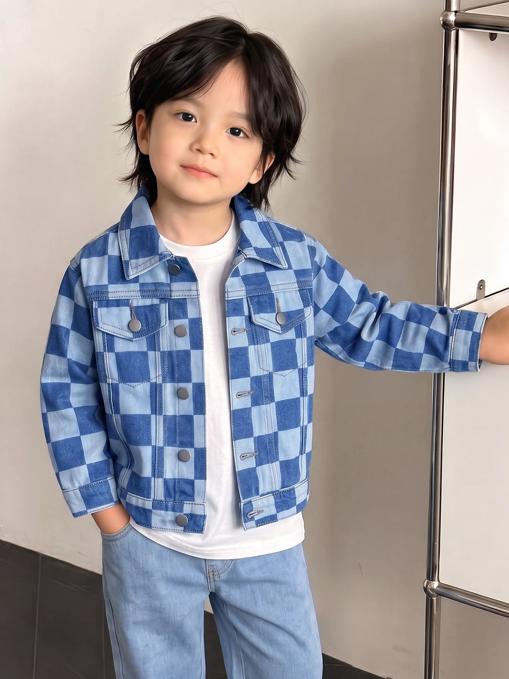 Bambinoo x Boys' Light Blue Graphic Distressed Denim Jacket