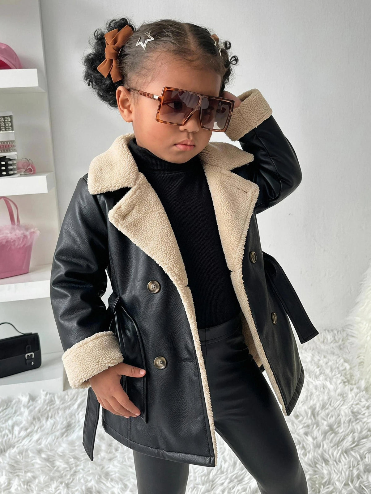 Baby Girl Colorblock Thermal Lined Faux Fur Jacket