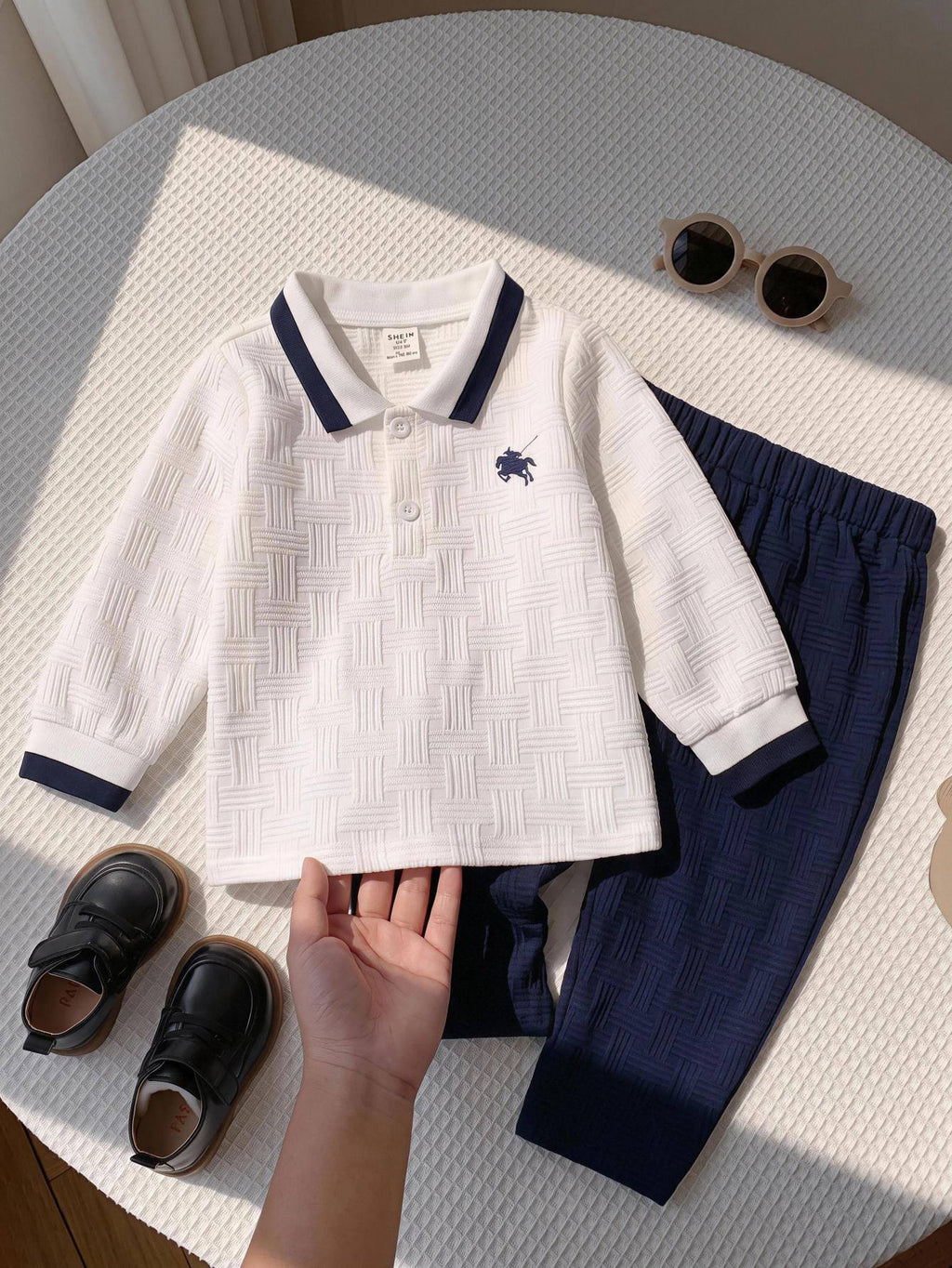 Baby Boy White Shirt Polo Blue Pants Set