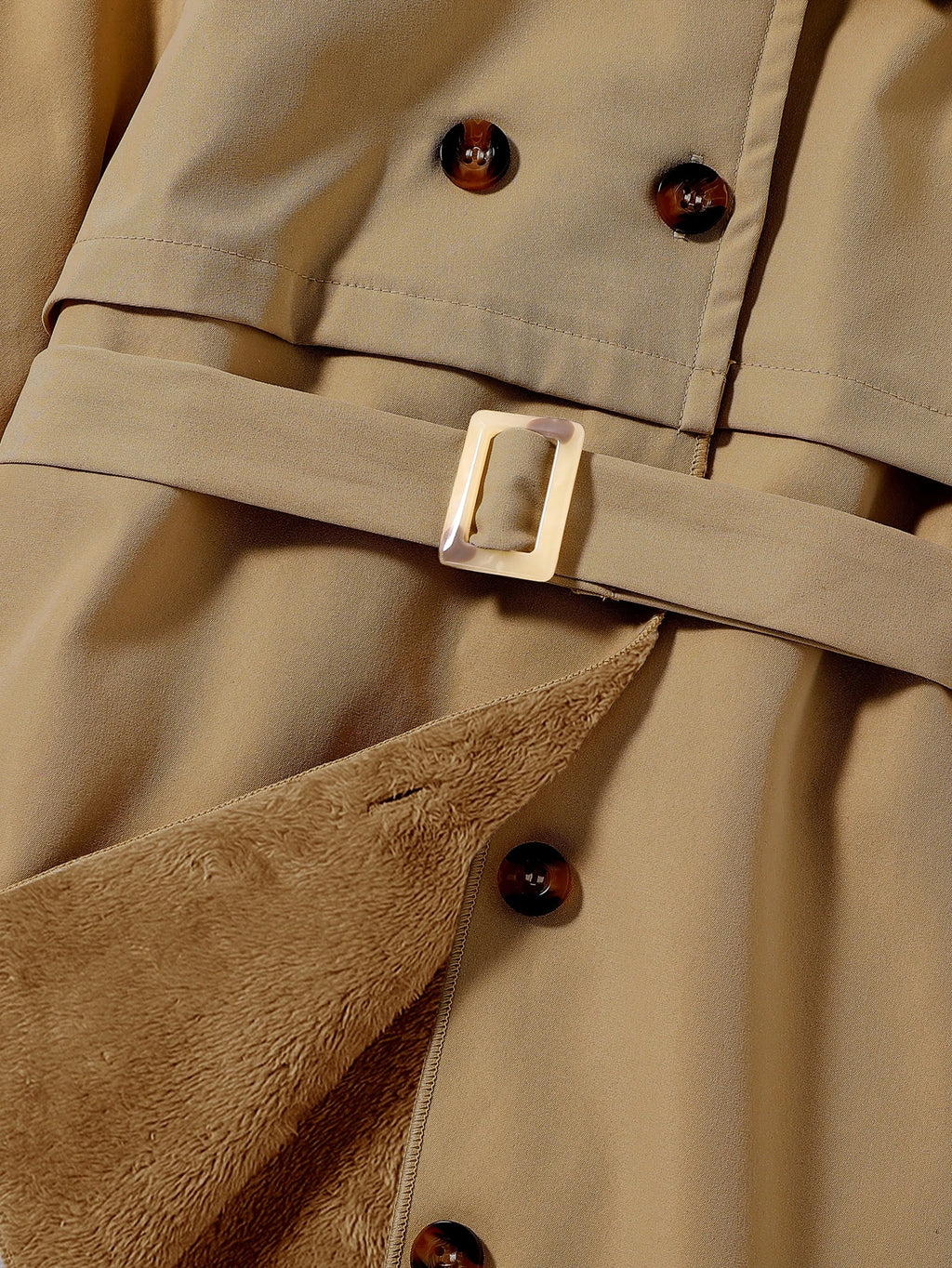 Young Girl Double Breasted Belted Midi Trench Coat