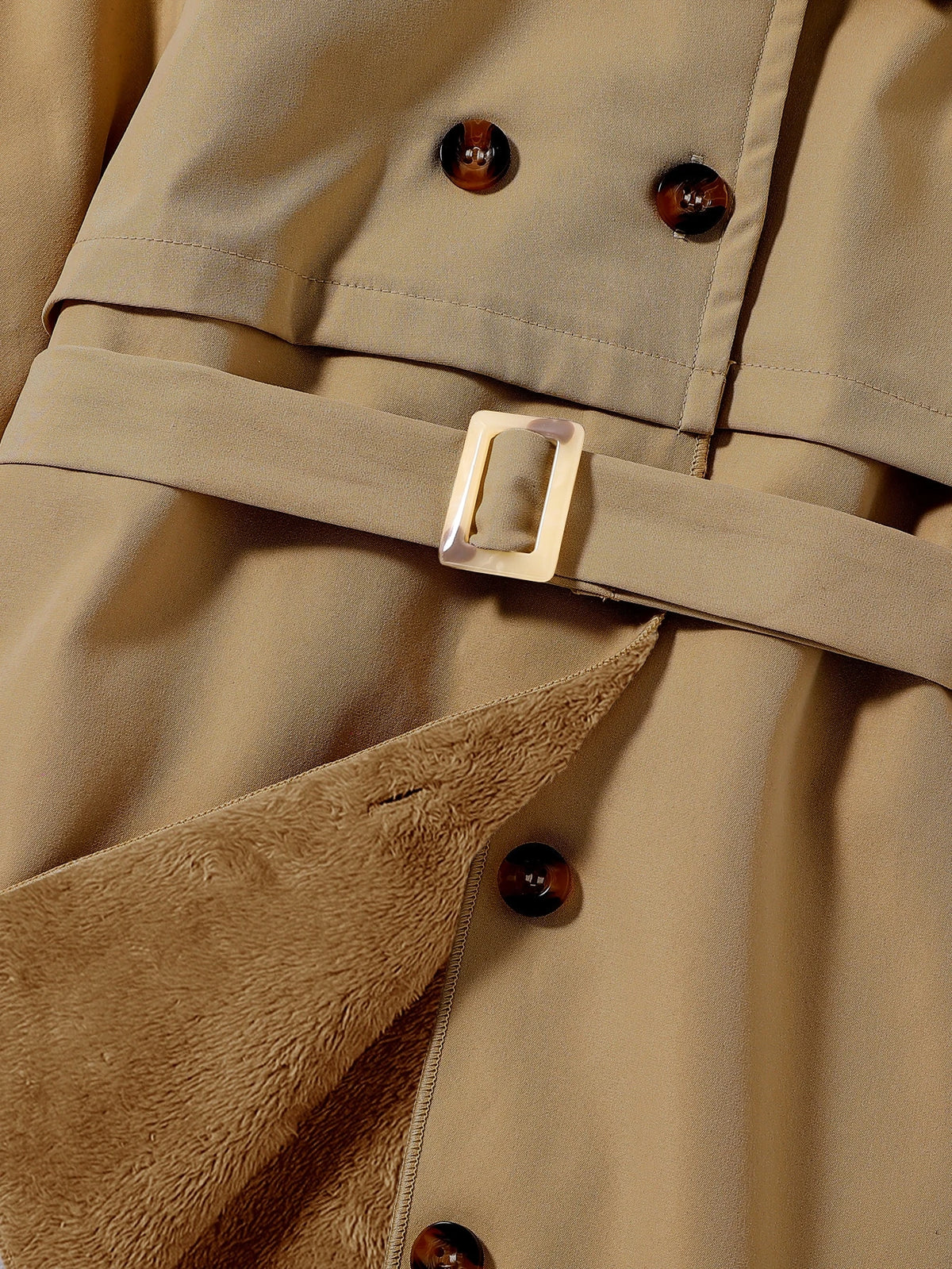 Young Girl Double Breasted Belted Midi Trench Coat