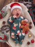Newborn Green Snowman Bear Footed Christmas Jumpsuit Green