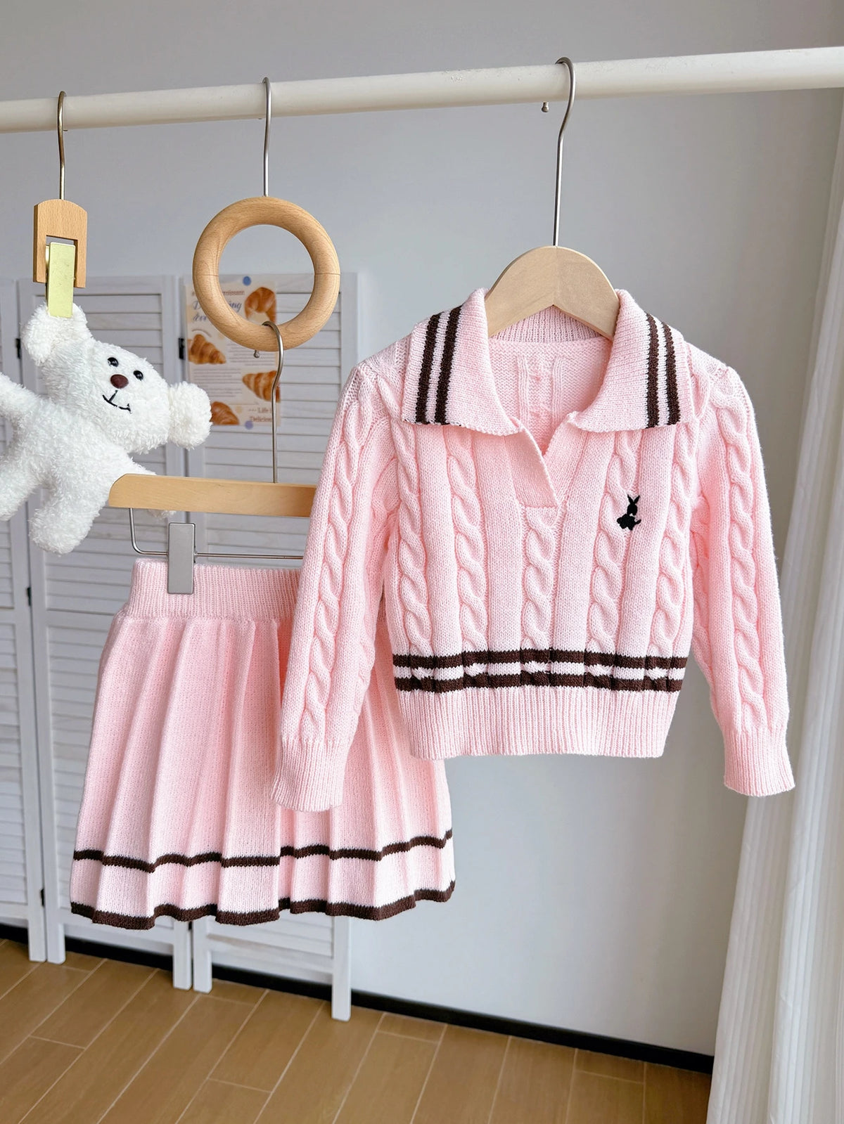 Girl Embroidered Rabbit Knitted Sweater Skirt 2 Piece Set