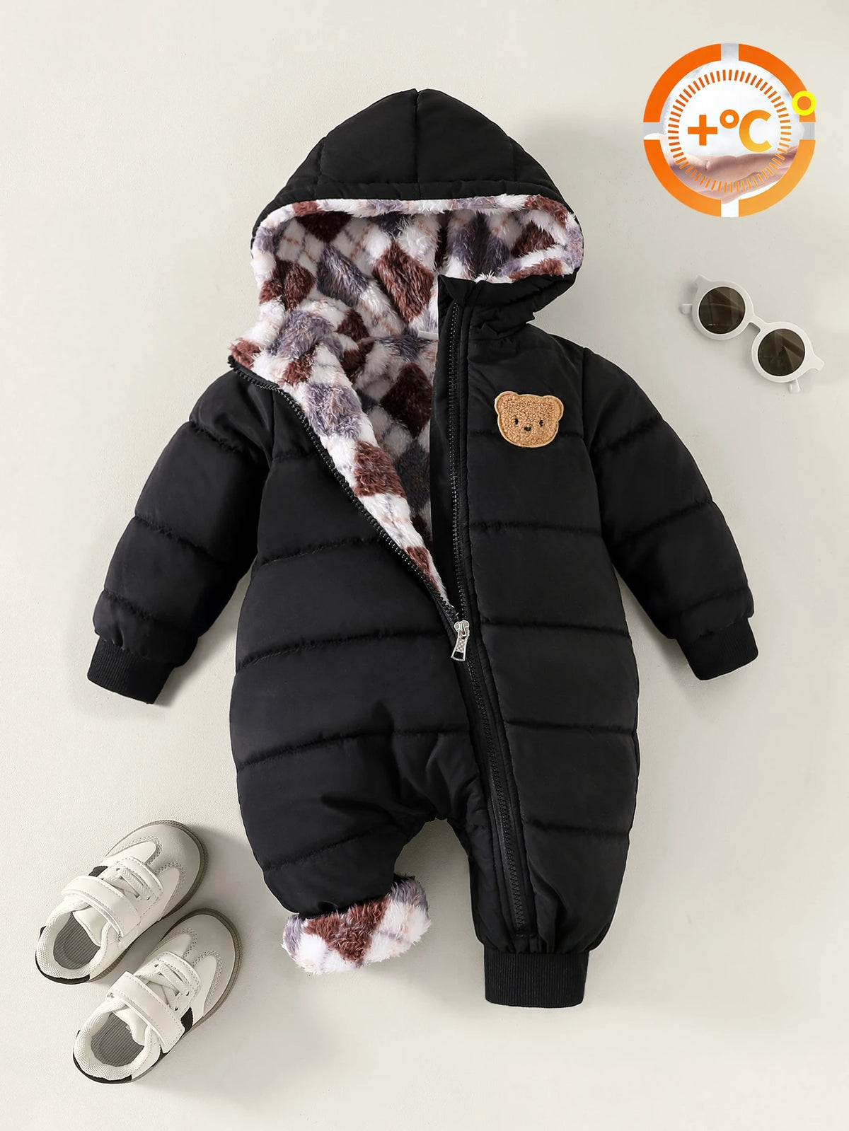 Playful Pals Baby Boy Black Quilted Jumpsuit