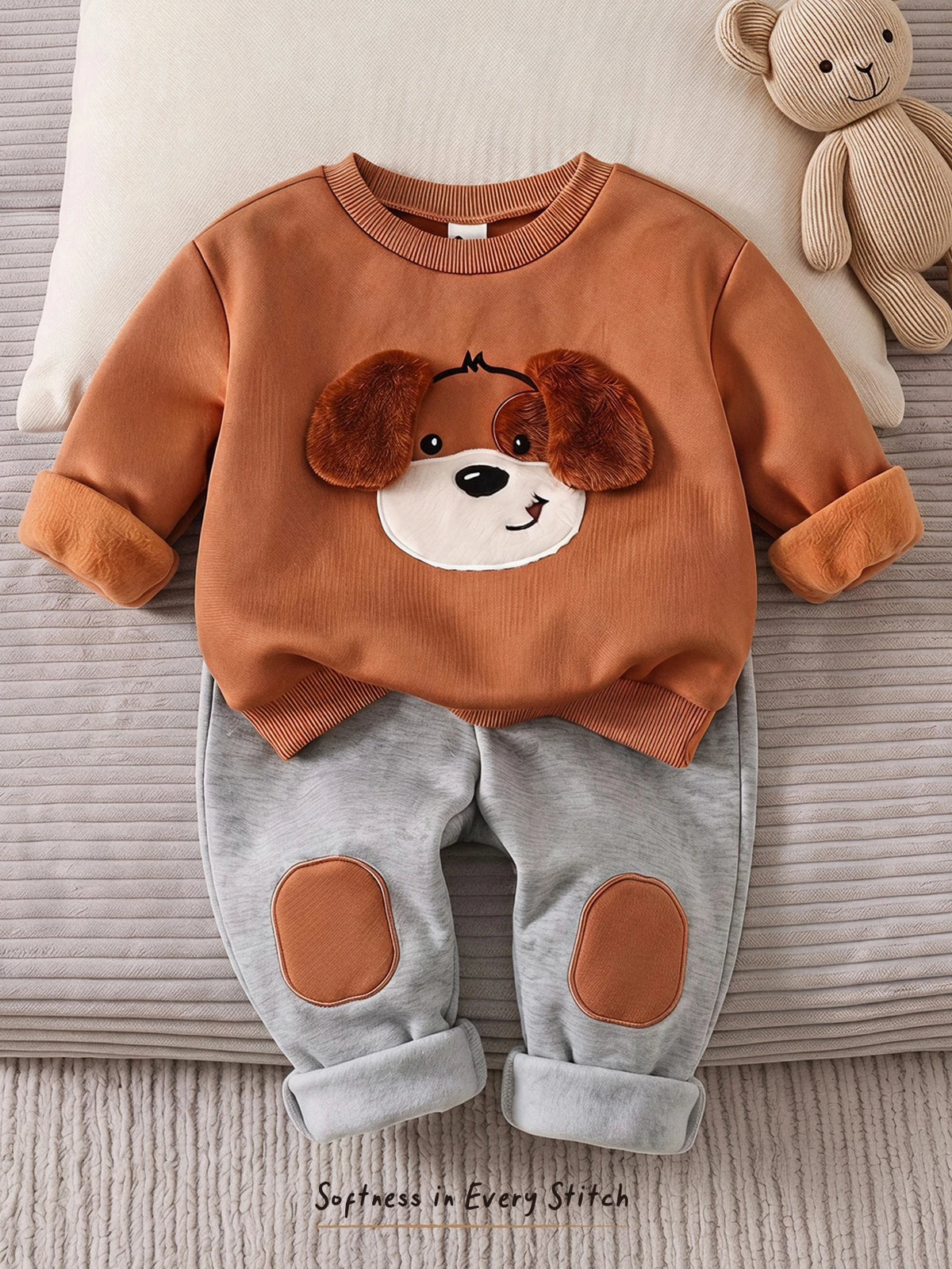 Bambinoo x Cozy Pixies Boys' Fleece Lined Hooded Sweatshirt & Pants Set Multicolor