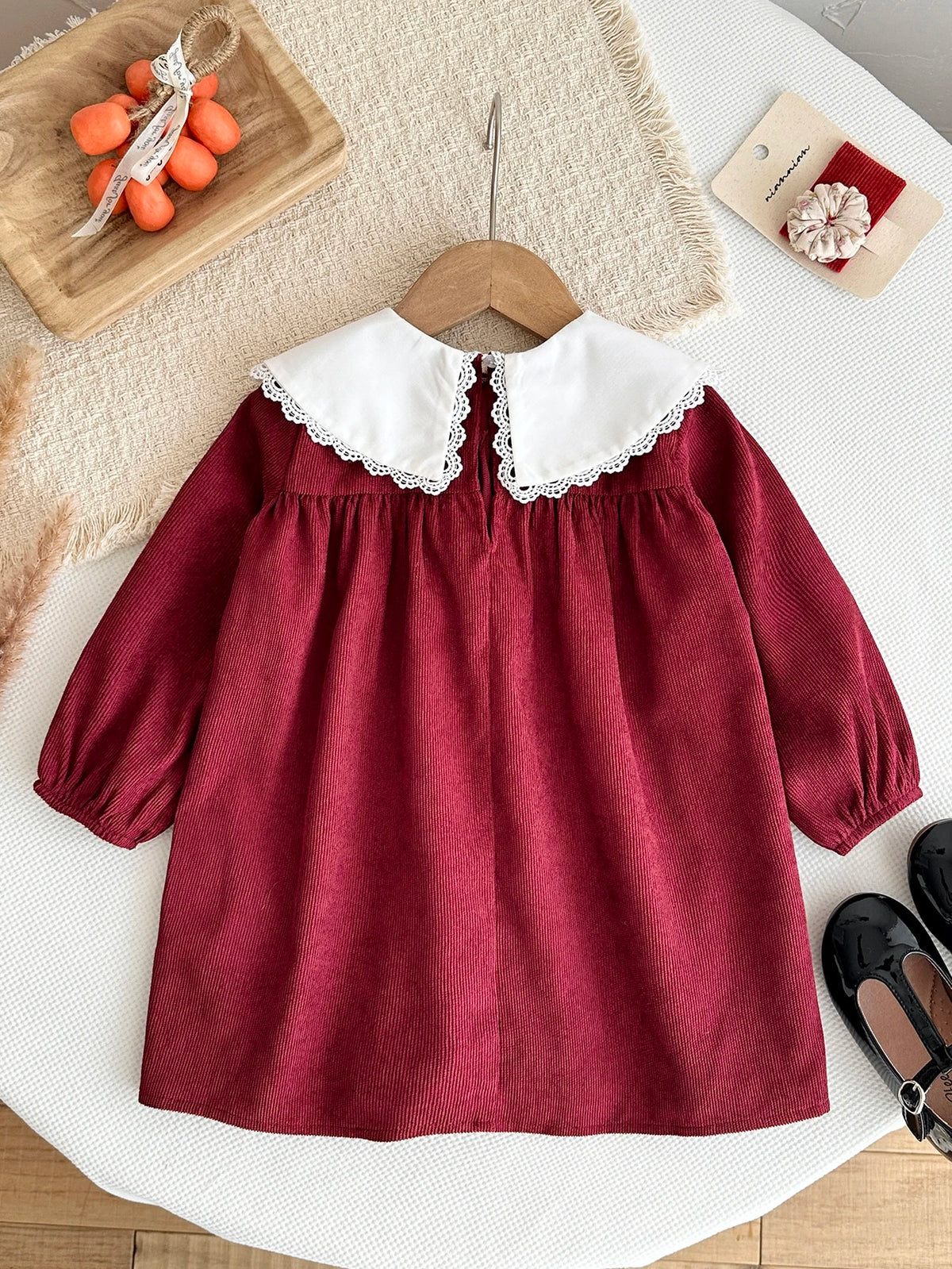 LMoss Kids Baby Girl Colorblock Embroidered Collar Dress