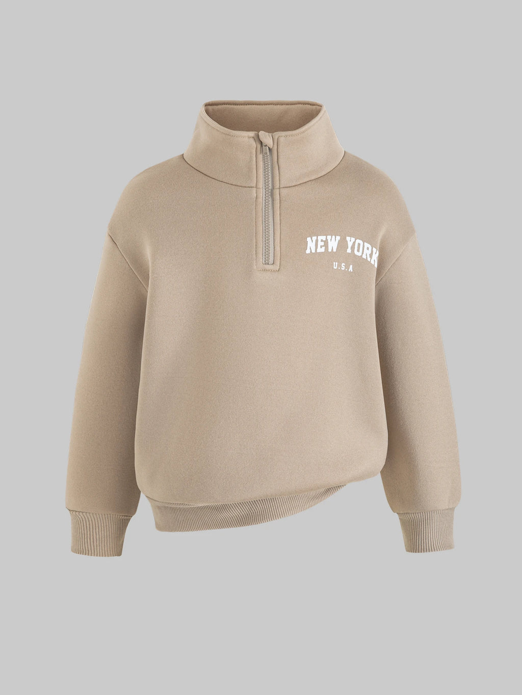 Young Girl Letter Embroidered Fleece Sweatshirt Set Khaki