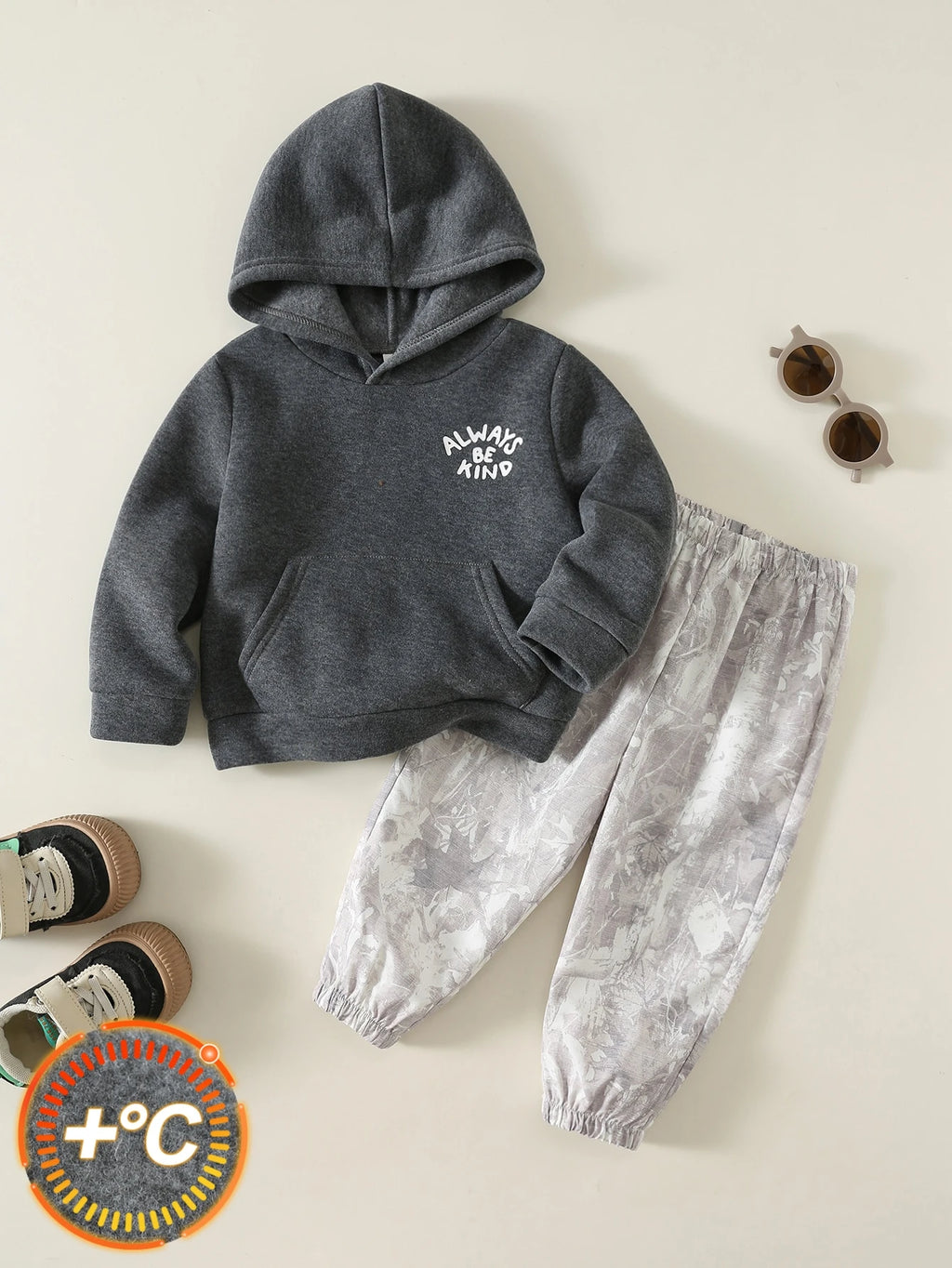 Baby Grey Camouflage Fleece Hooded Tracksuit Set