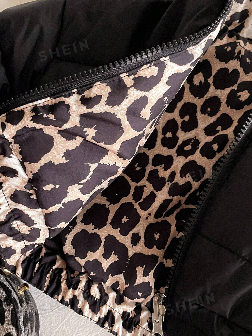 Young Girl Leopard Print Lined Zip Up Casual Jacket