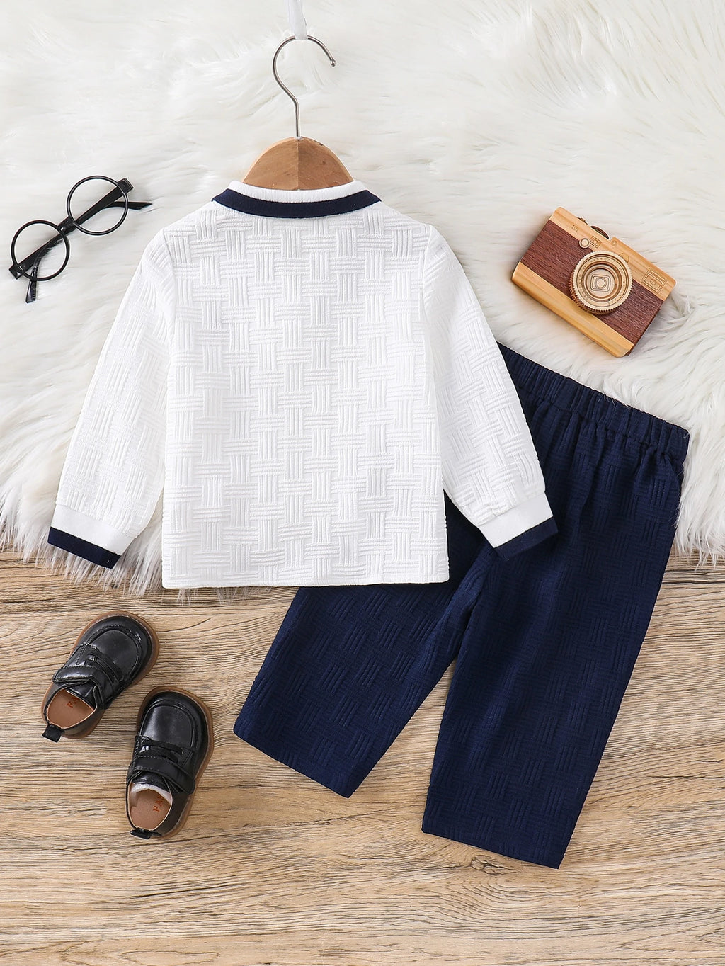 Baby Boy White Shirt Polo Blue Pants Set
