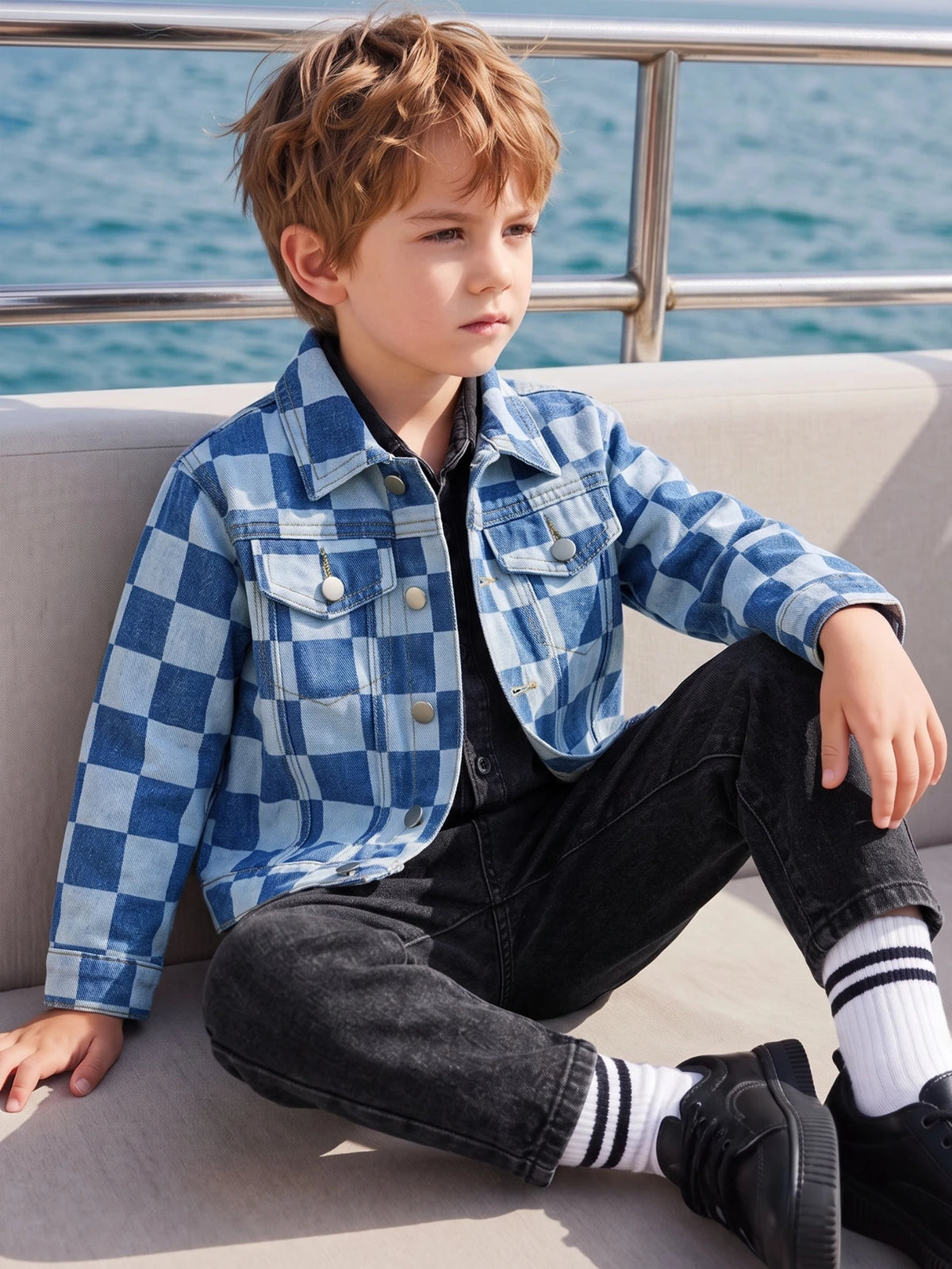 Bambinoo x Boys' Light Blue Graphic Distressed Denim Jacket