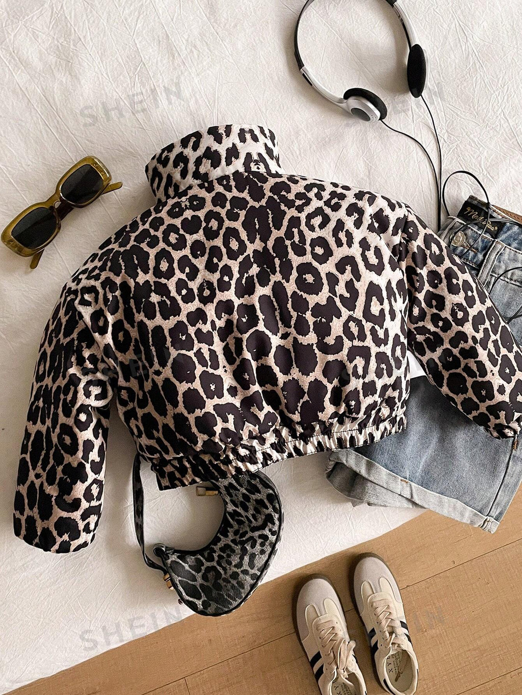 Young Girl Leopard Print Lined Zip Up Casual Jacket