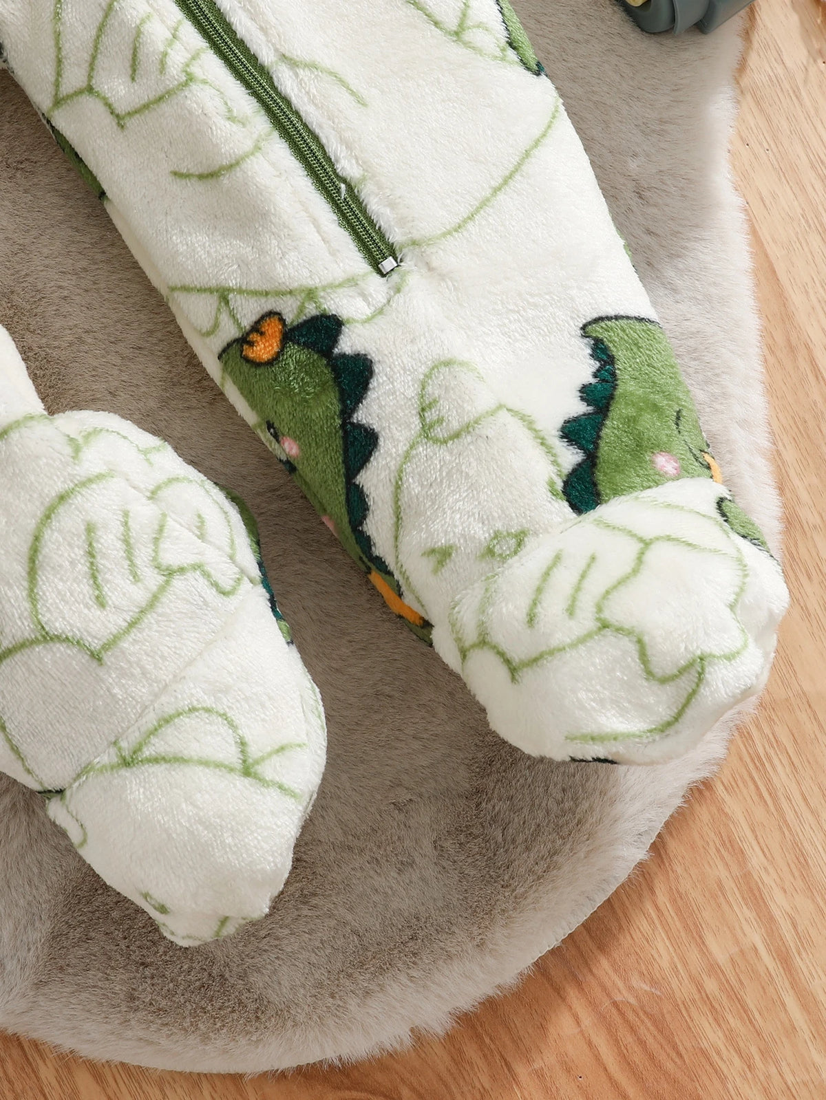 Newborn Baby Boy Dinosaur Thermal Lined Jumpsuit