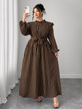 Robe décontractée à manches longues et col montant grande taille Elenzga marron