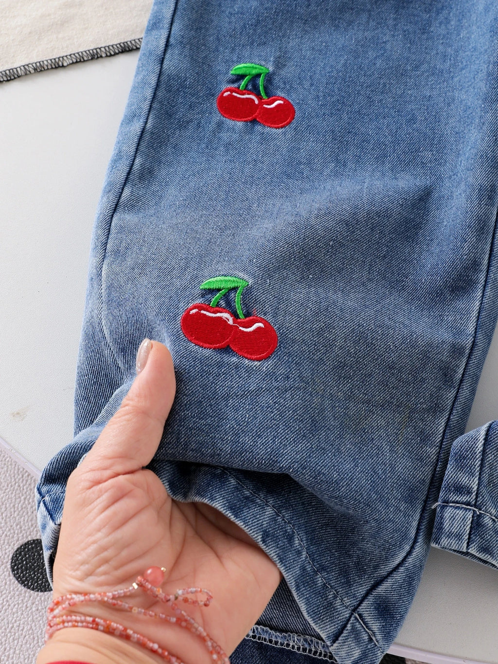 Baby Girl Bow Heart Embroidered Denim Straight Leg Overalls