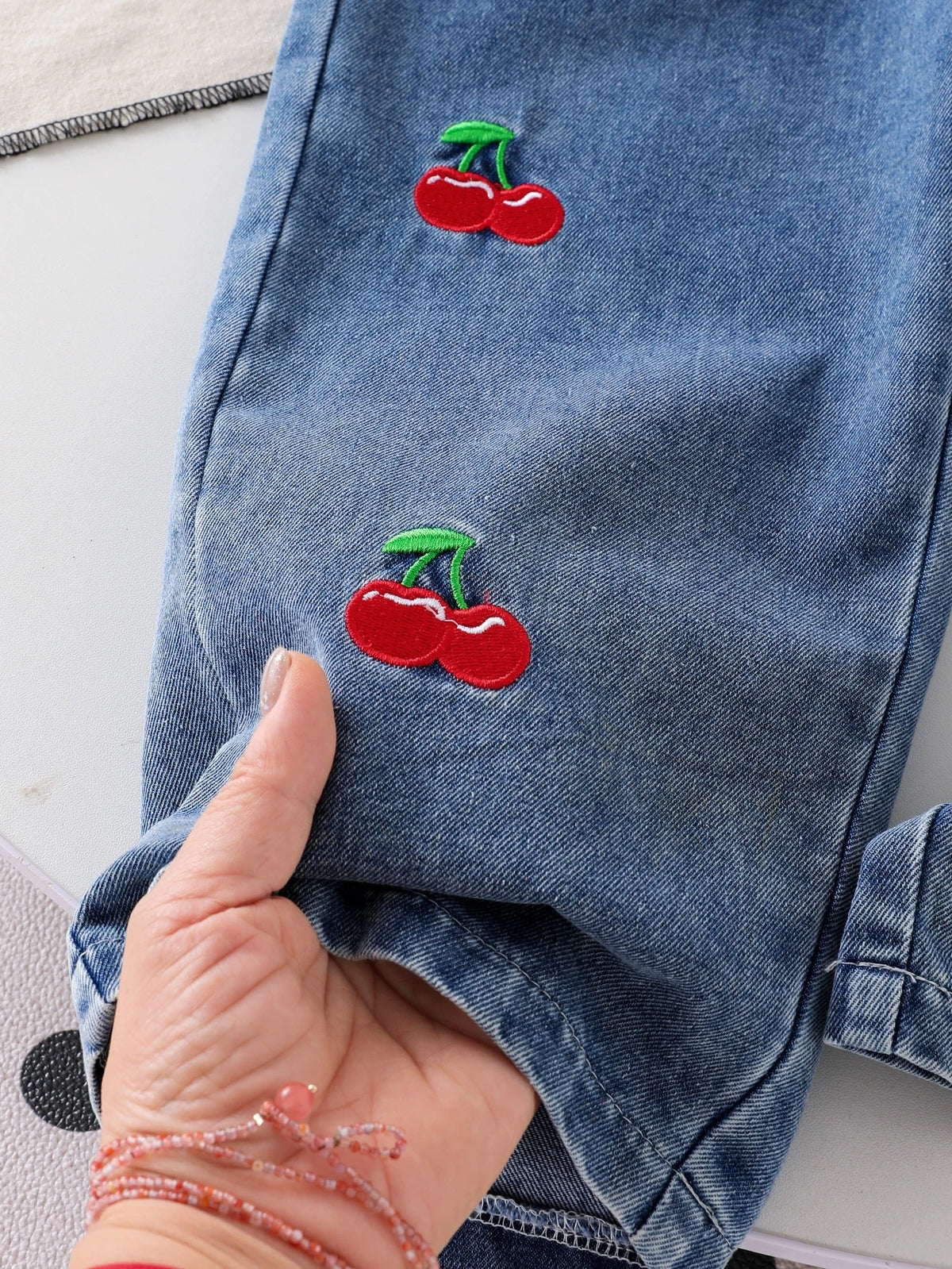 Baby Girl Bow Heart Embroidered Denim Straight Leg Overalls