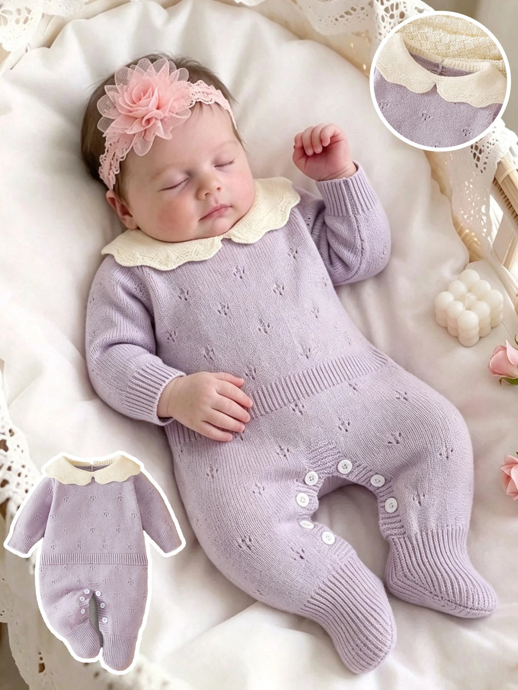 Newborn Baby Soft Perforated Sweater Cartoon Onesie Jumpsuit