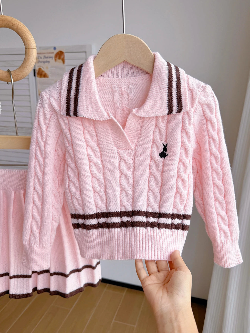 Girl Embroidered Rabbit Knitted Sweater Skirt 2 Piece Set